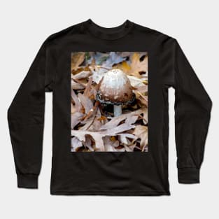 Ink cap mushroom on fall oak leaves Long Sleeve T-Shirt